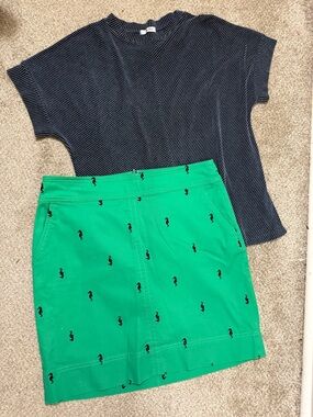 Talbots Vibrant Green Skirt with Navy Embroidery